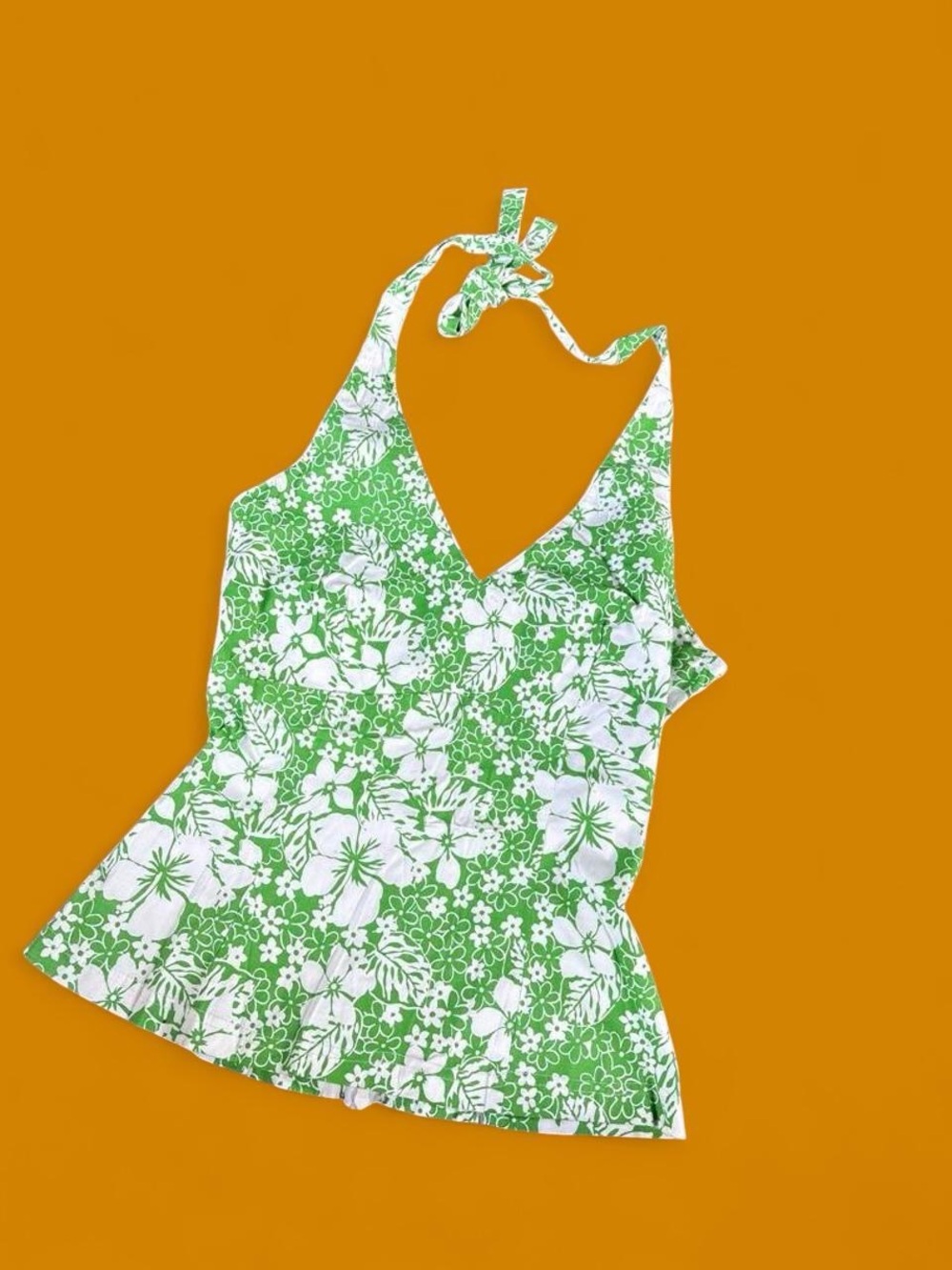 Y2K dead stock Green Floral Halter Tank Top - Lightweight Women's Top